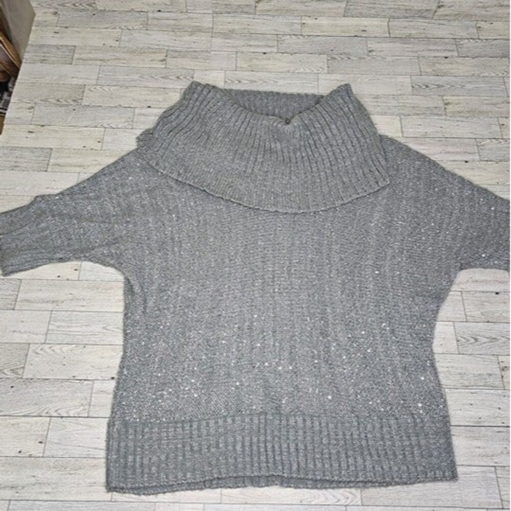 ELLE Grey/Silver Cowl Neck Bat Wing Sleeve Sweater, Women's Size XL